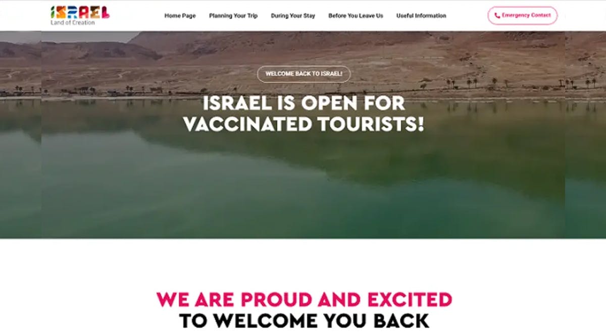 The Tourism Ministry's new landing page for news on tourism in Israel amid COVID-19