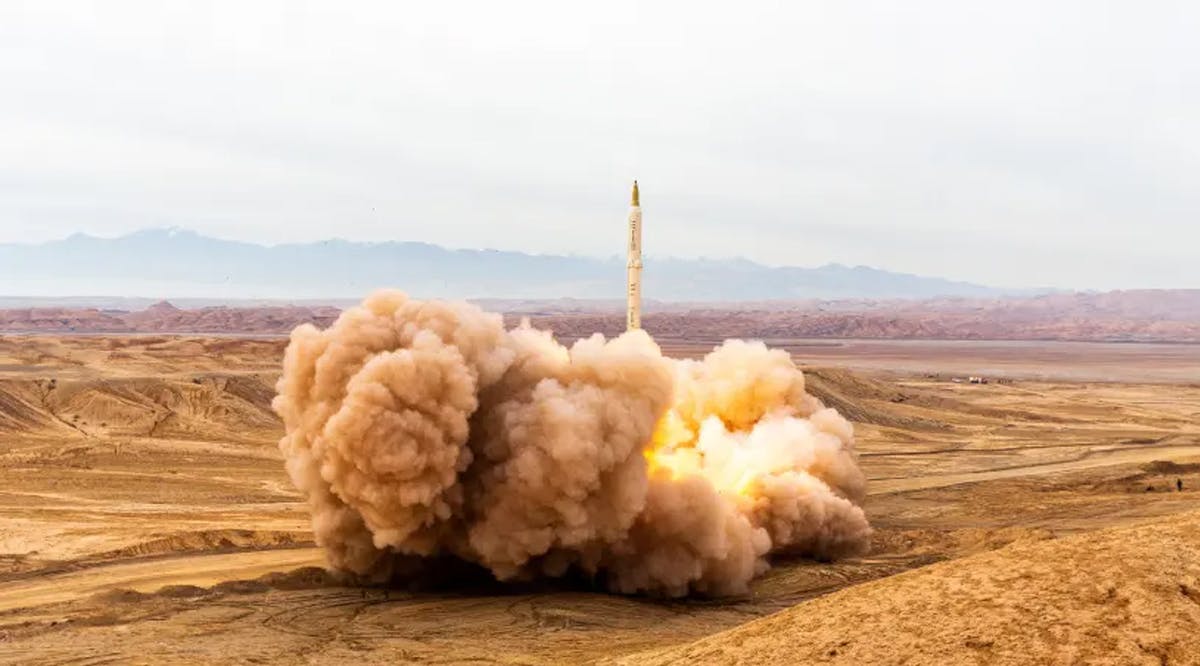 A missile is launched during a joint exercise called the 'Great Prophet 17', in the southwest of Iran