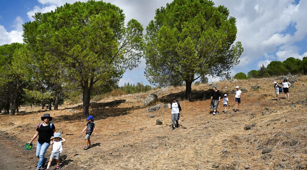 Hundreds of families take part in the annual Katzrin and Golan nature walk in different trails of the Katzrin forest, during the Jewish holiday of Sukkot