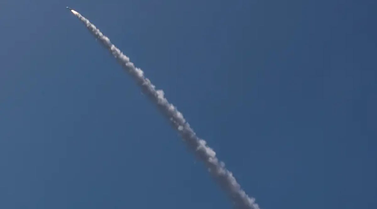 An Israeli Iron Dome anti-missile system intercepts a rocket