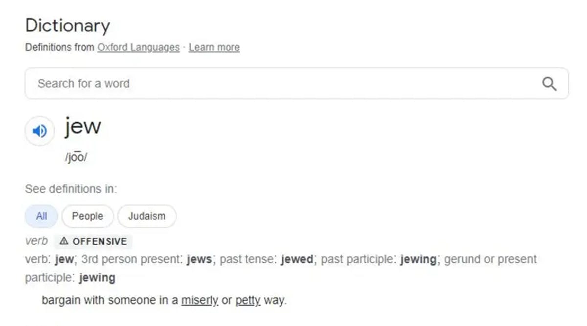 Google's definition of the word 'Jew'
