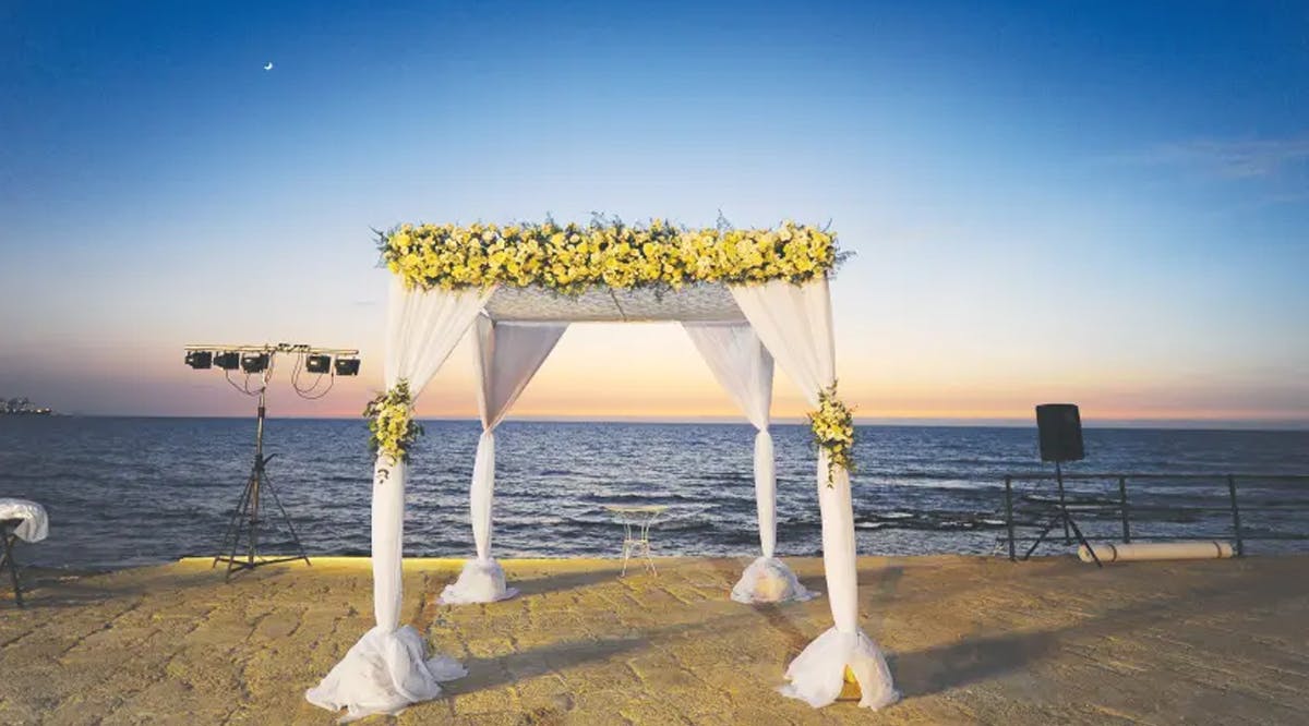 Jewish wedding in front of the Mediterranean Sea