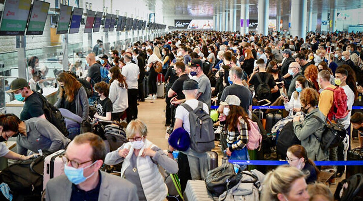 Departing travelers at Ben Gurion Airport ahead of the Jewish holiday of Passover