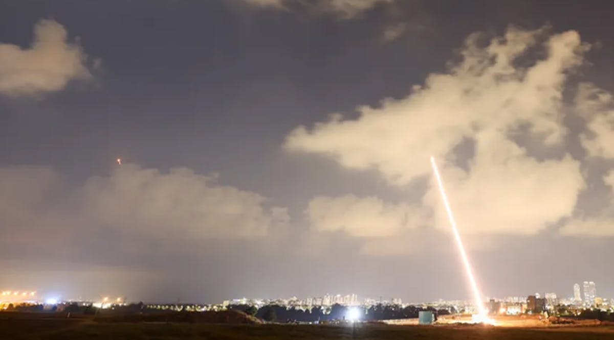 The Iron Dome anti-missile system fires interception missiles as rockets are fired from the Gaza Strip to Israel