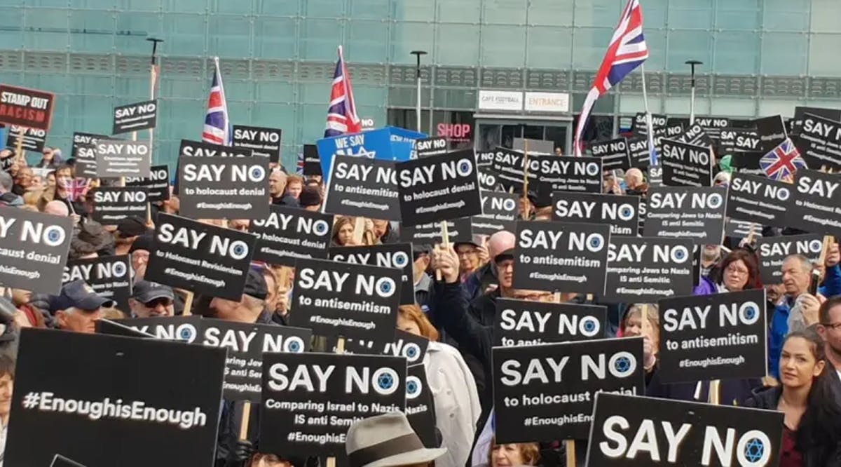 Jewish Community protesting antisemitism in Manchester demonstration
