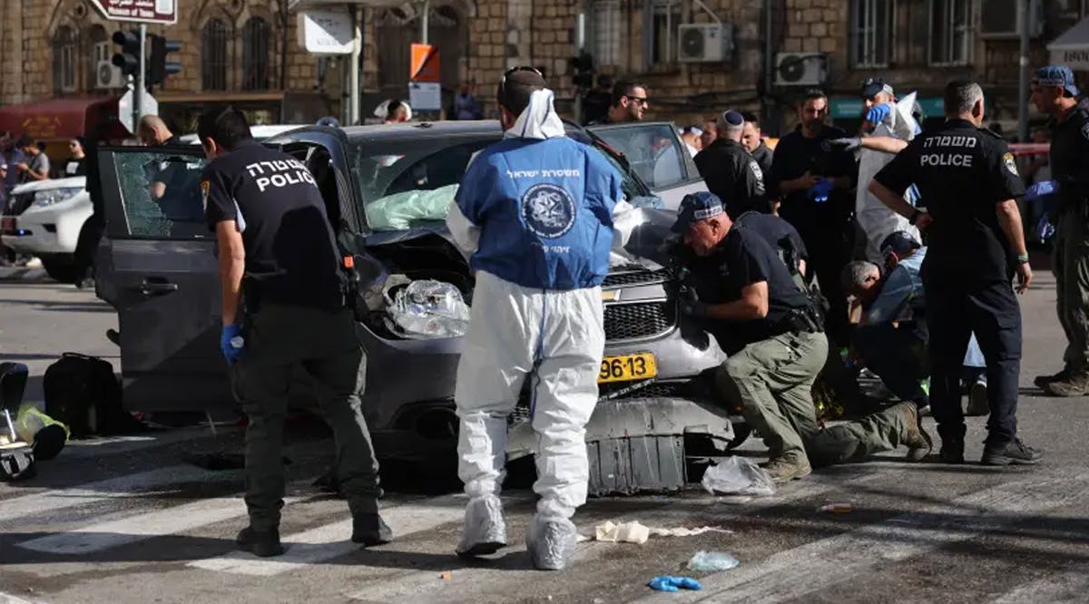 The scene of a car ramming terrorist attack next to the Mahane Yehuda market in Jerusalem, Israel