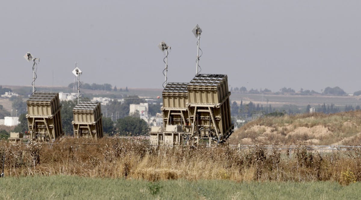 An operational Iron Dome battery is seen amid barrages of rockets on Israel's South during Operation Shield and Arrow