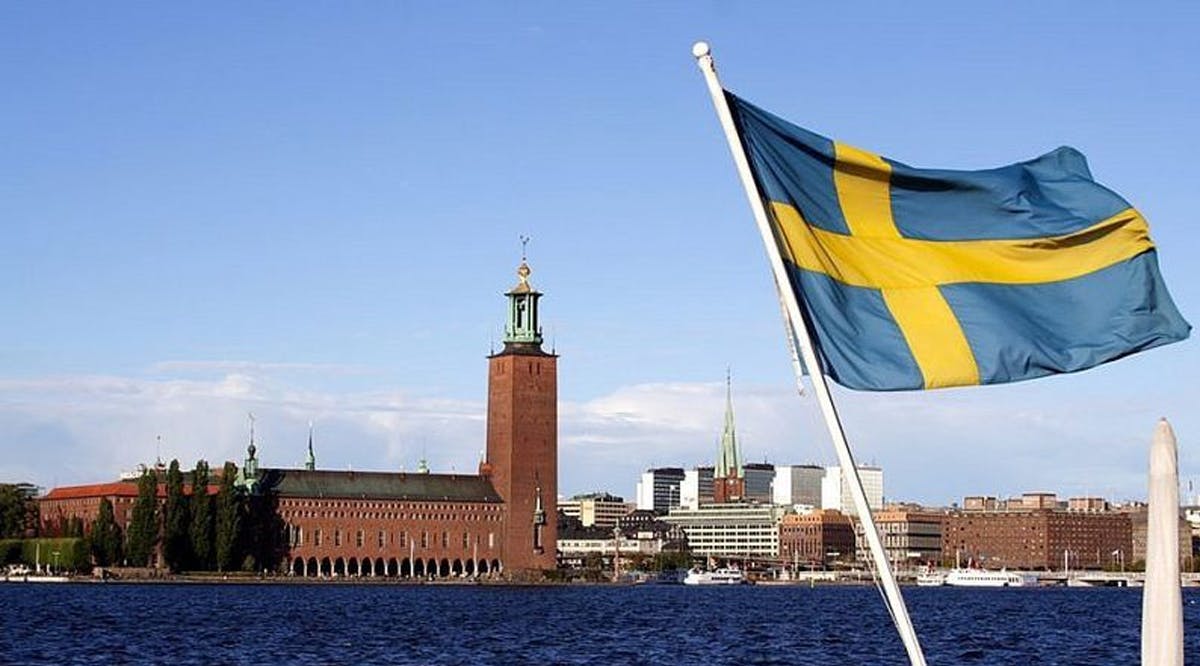 The Swedish flag over Stockholm