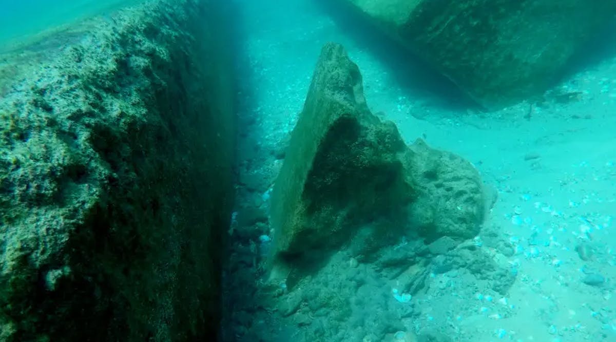 A marble Corinthian column capital is seen on the sea floor off the coast of Israel
