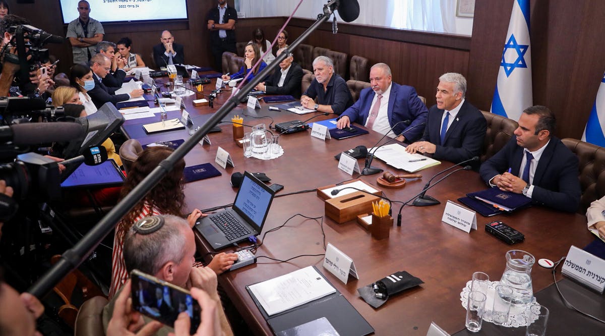 Israeli Prime Minister Yair Lapid holds a cabinet meeting at his office in Jerusalem