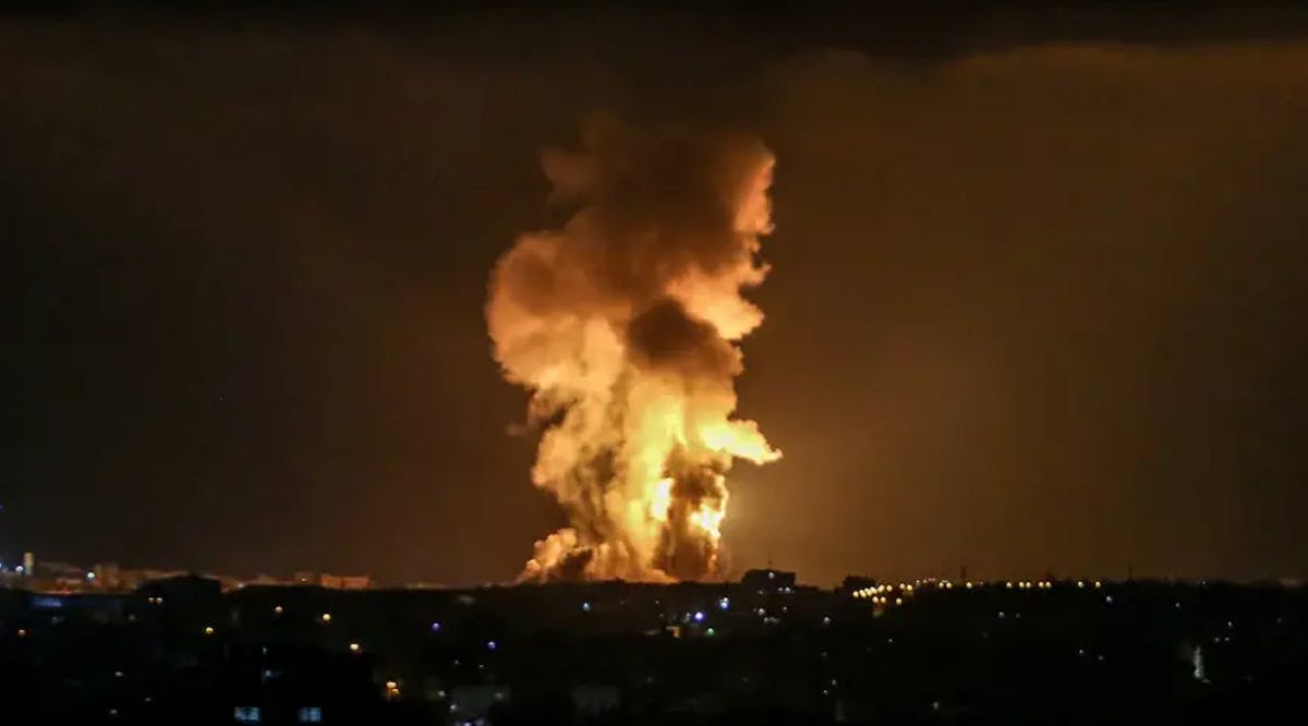 A ball of fire and smoke rises during Israeli airstrikes