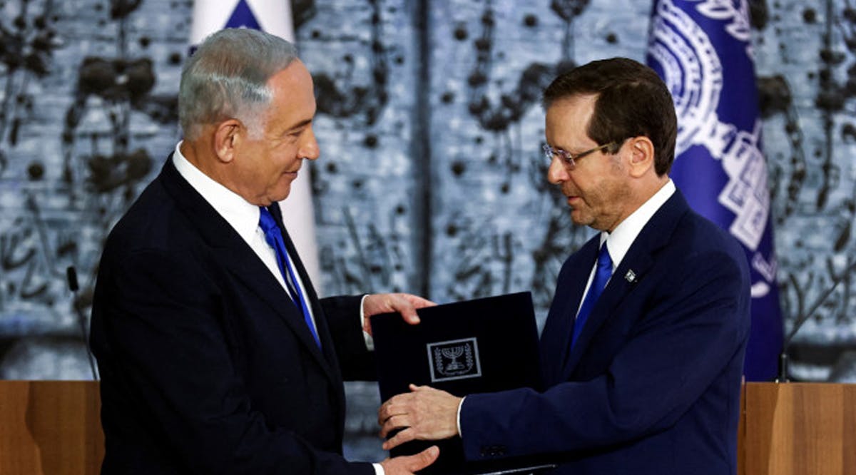 Israel President Isaac Herzog and Benjamin Netanyahu