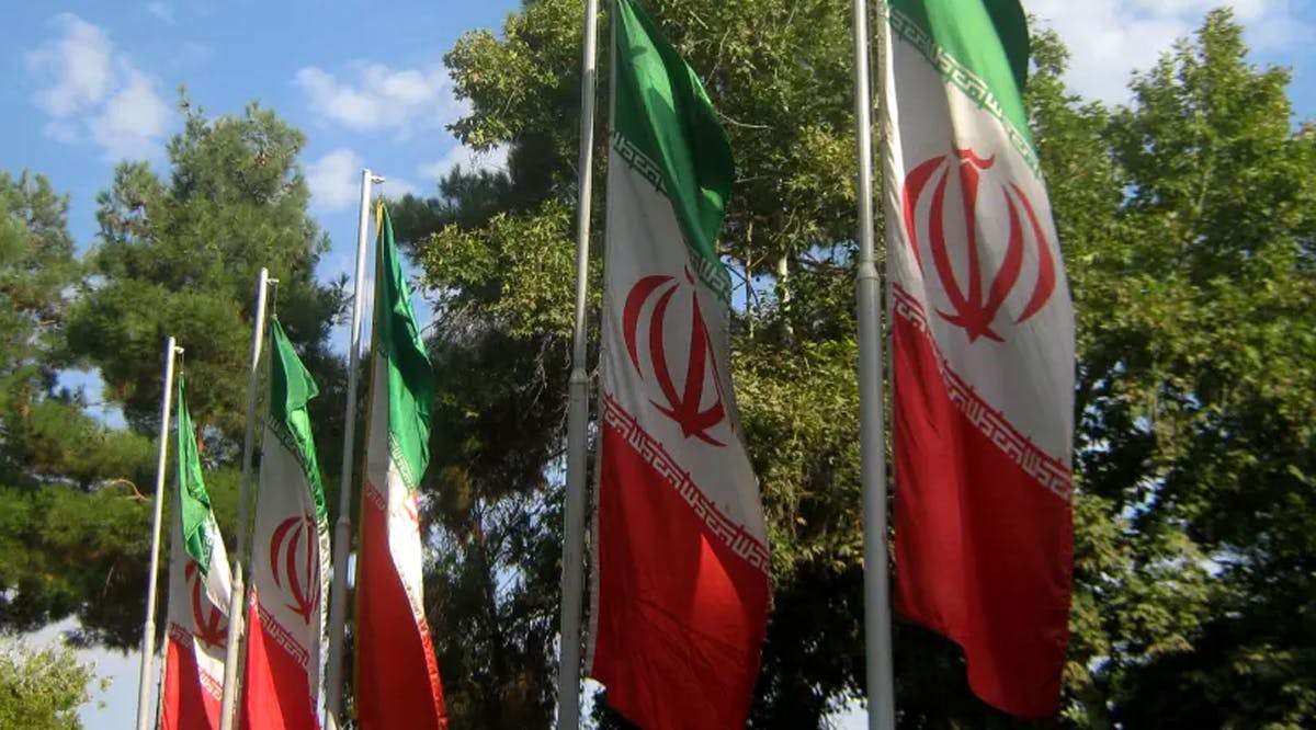 Flag of Iran in the Nishapur Railway Station square