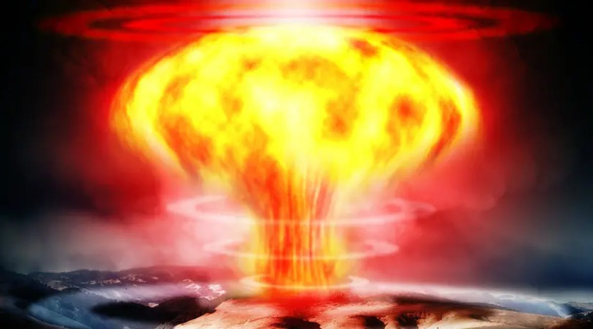 A mushroom cloud caused by a nuclear bomb