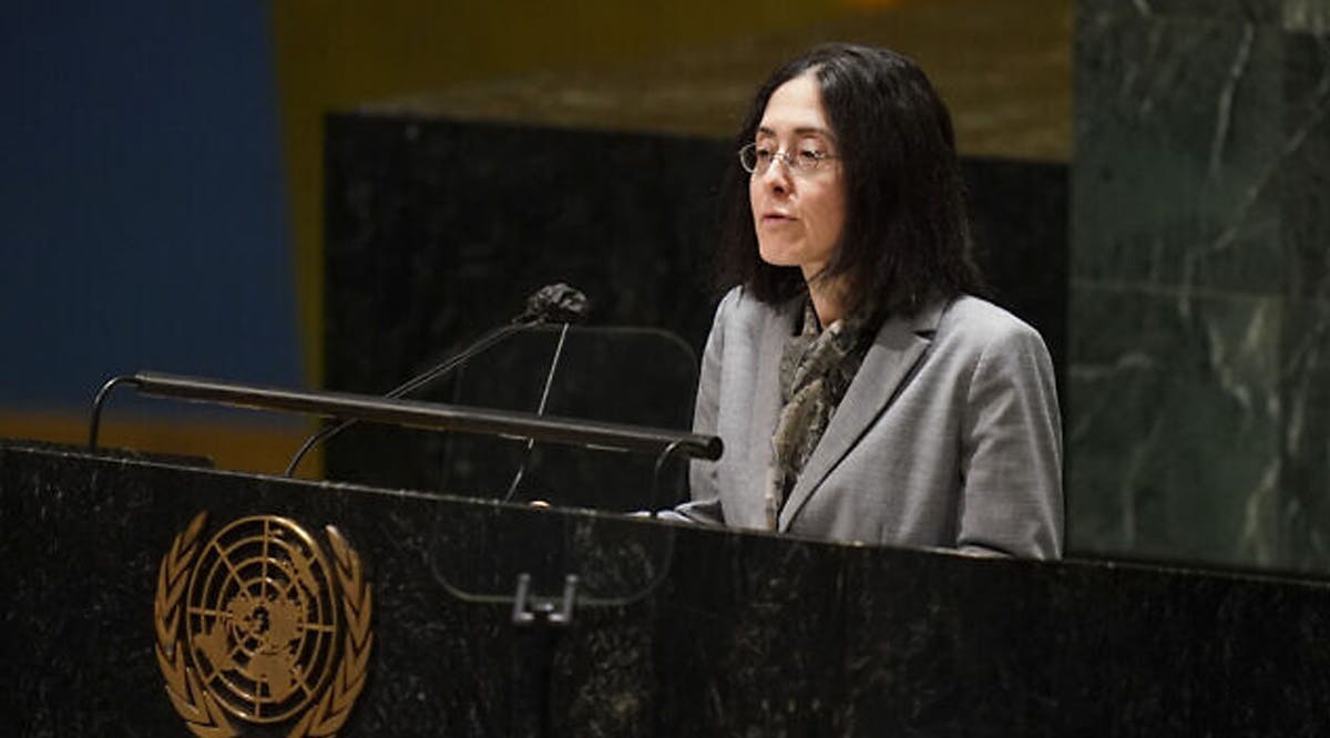 Deputy Ambassador of Israel to the United Nations Noa Furman speaks during an emergency meeting at United Nations headquarters