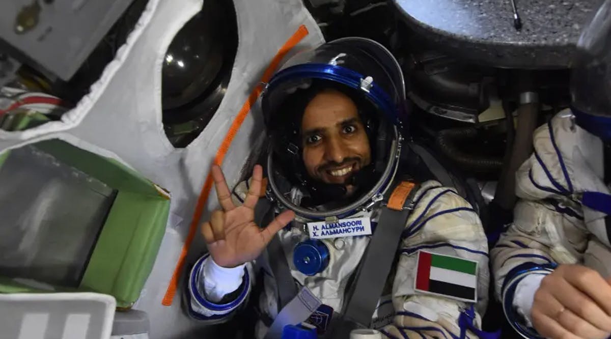 Emirati astronaut Hazzaa Al Mansoori at the International Space Station