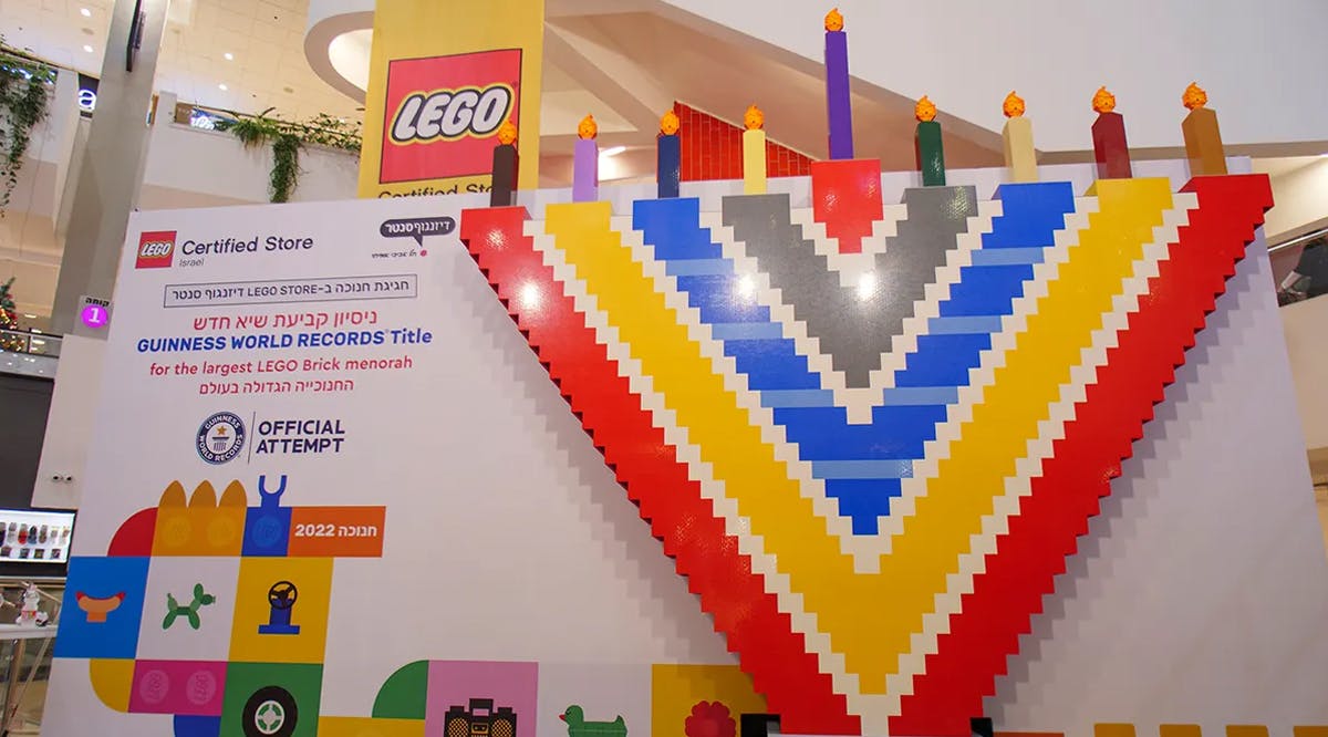 The largest menorah built completely of LEGO blocks