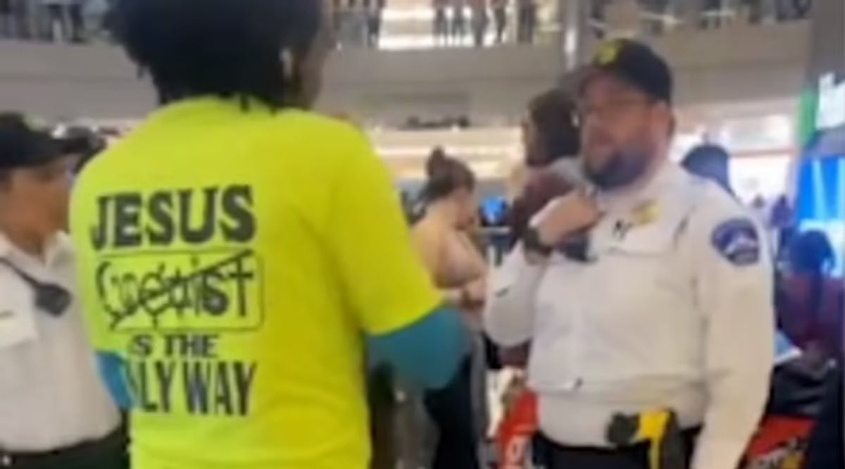 Viral video shows a man wearing a 'Jesus Saves' T-Shirt being ordered to take off the clothing or leave by security guards at Mall of America on Jan 7th