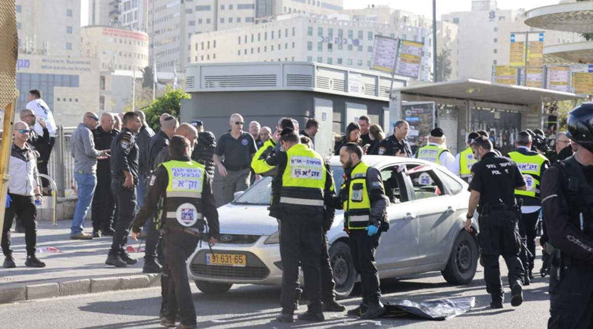 The scene of a shooting attack near the entrance to Jerusalem