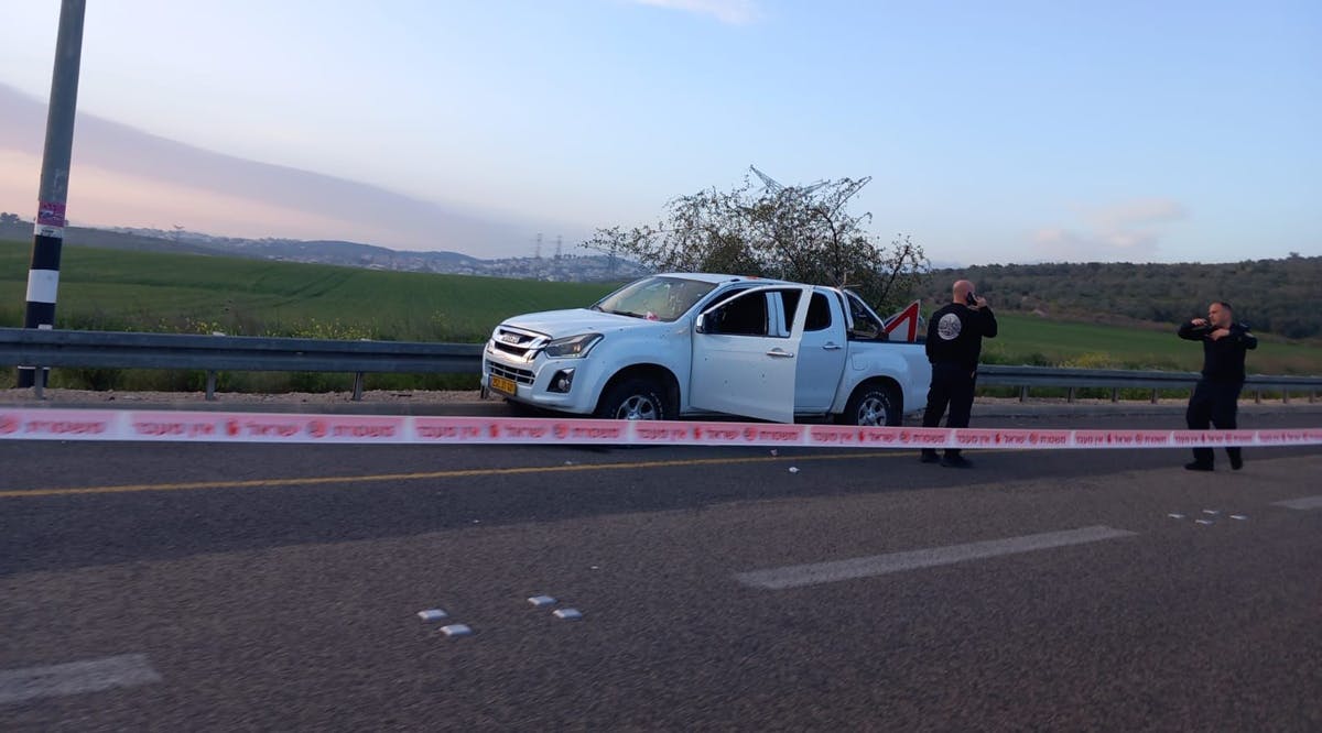 The scene of an apparent bombing at the Megiddo Junction in northern Israel