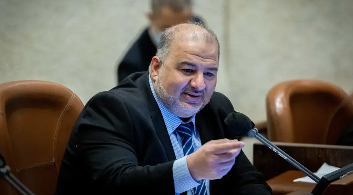 MK Mansour Abbas during a discussion in the assembly hall of the Israeli parliament