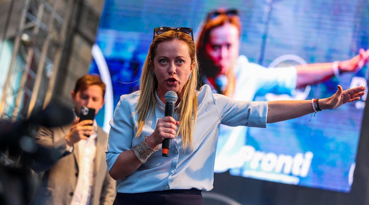 Italian election frontrunner Giorgia Meloni speak during a campaign rally