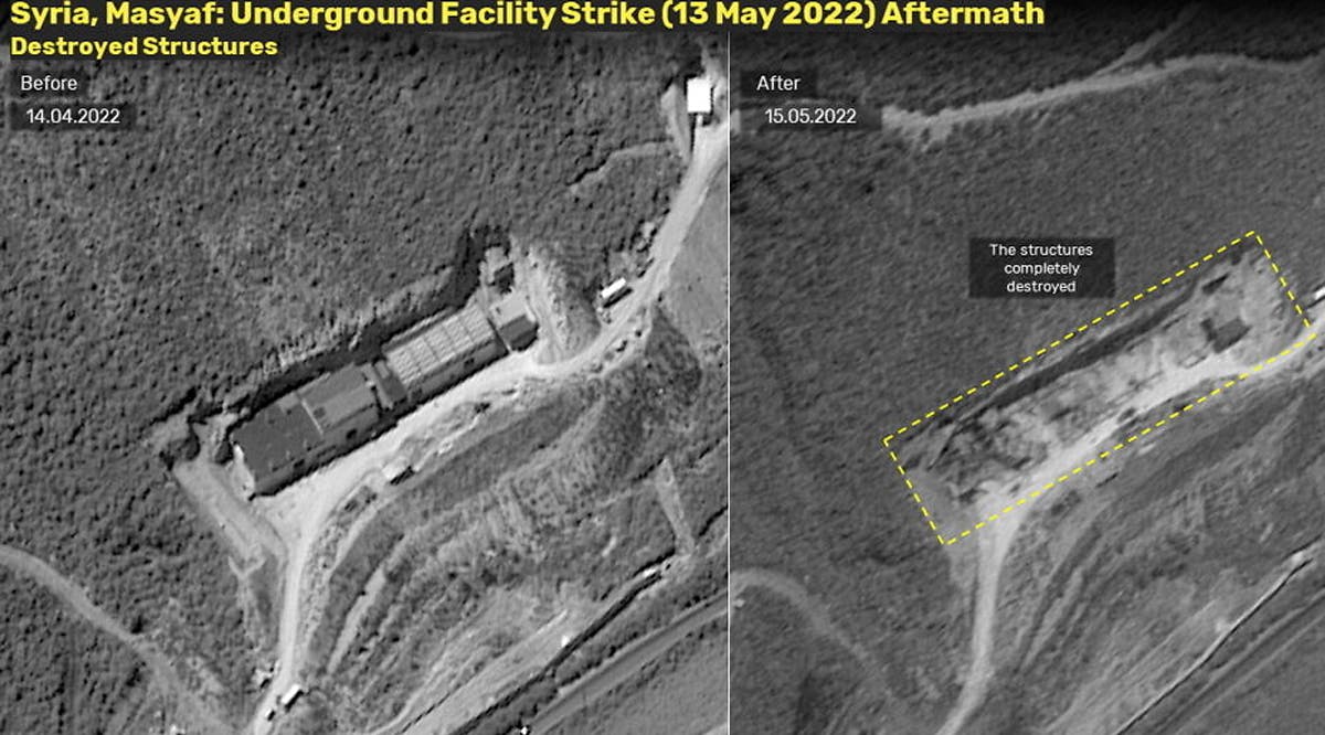 Photo released by ImageSat International on May 15, 2022, shows sites allegedly struck by Israel in the Masyaf region of Syria