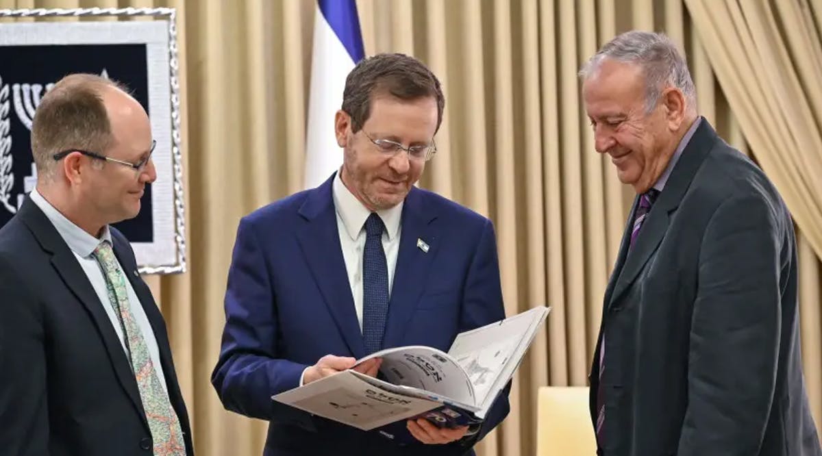 Israeli President Isaac Herzog reviews the seventh census