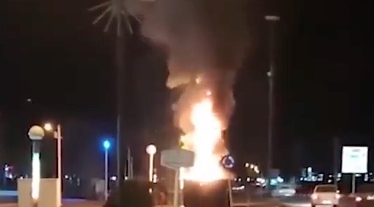 Statute of slain Iranian commander Qassem Soleimani that was set on fire in the Iranian city of Shahrekord