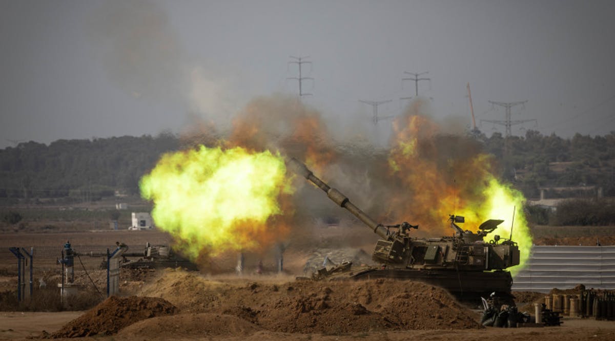 Israeli artillery stationed near the Israeli-Gaza border, in southern Israel