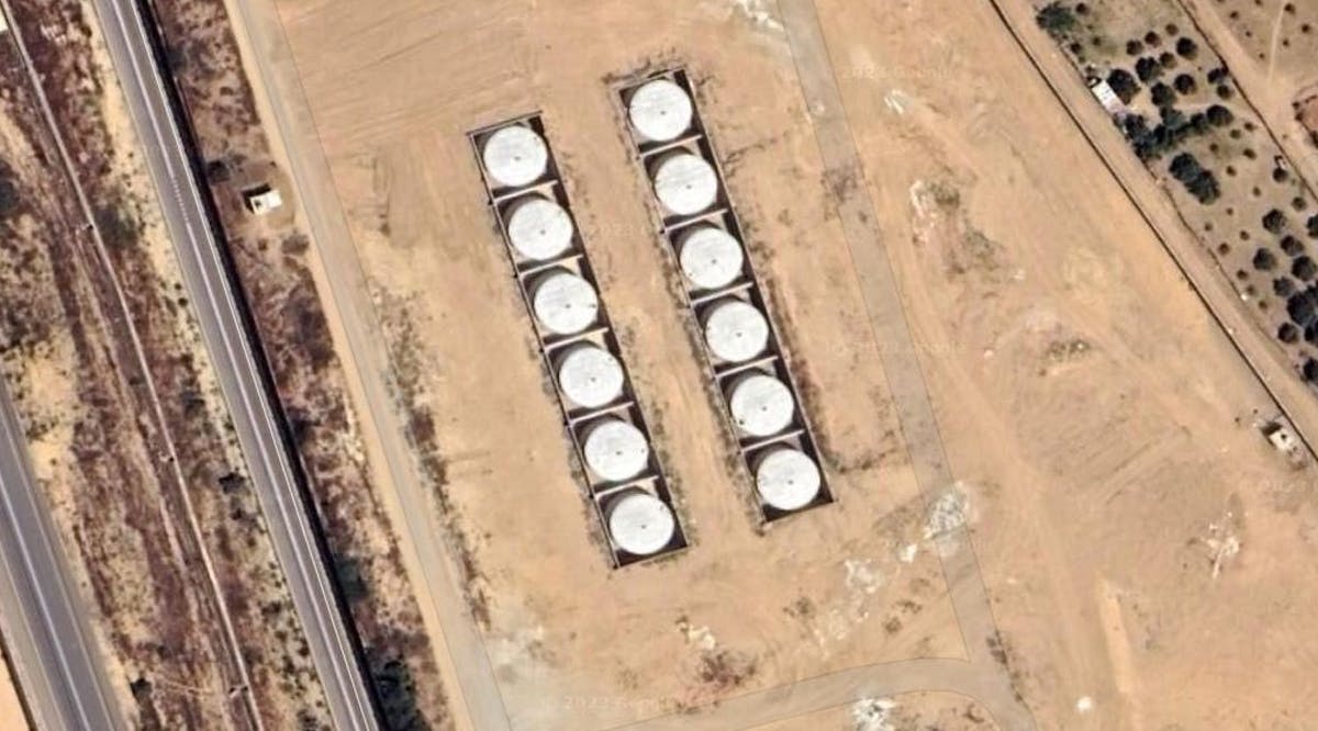 An image shared by the IDF showing twelve oil tanks in which Hamas allegedly stores its reserves while the Gaza Strip is running out of fuel during the ongoing war with Israel