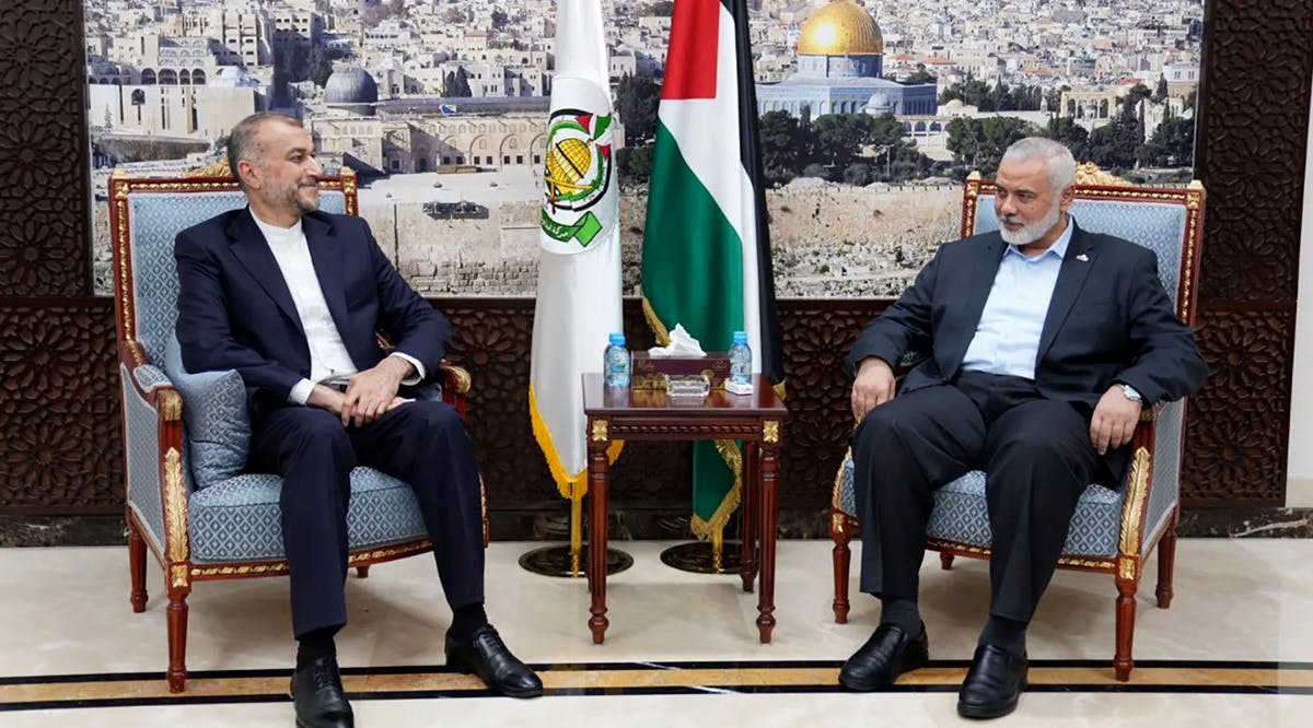 Iran’s Foreign Minister Hossein Amir-Abdollahian (left) met with Ismail Haniyeh, one of Hamas’ leaders, in Doha, Qatar