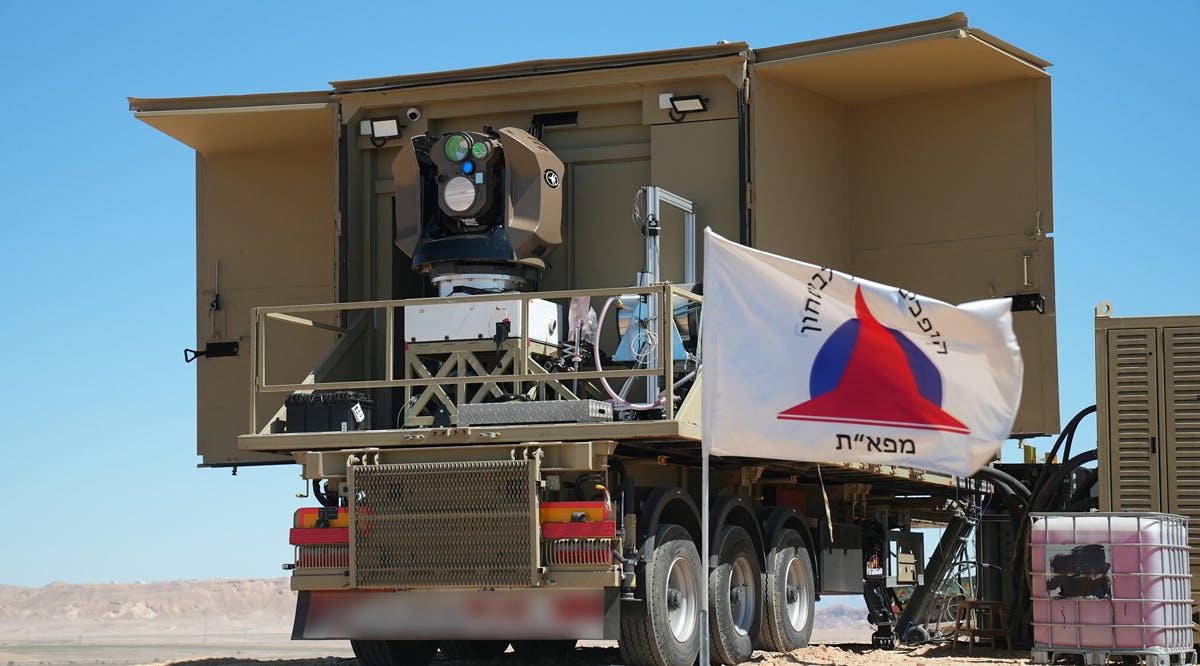 The ‘Iron Beam’ laser-based air defense system during a test in southern Israel