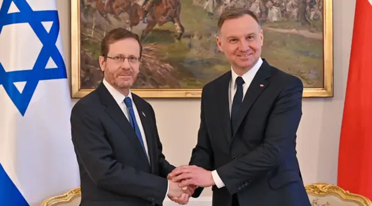 Israel's President Isaac Herzog meets with Polish President Andrzej Duda ahead of ceremony marking 80 years since the Warsaw Ghetto Uprising