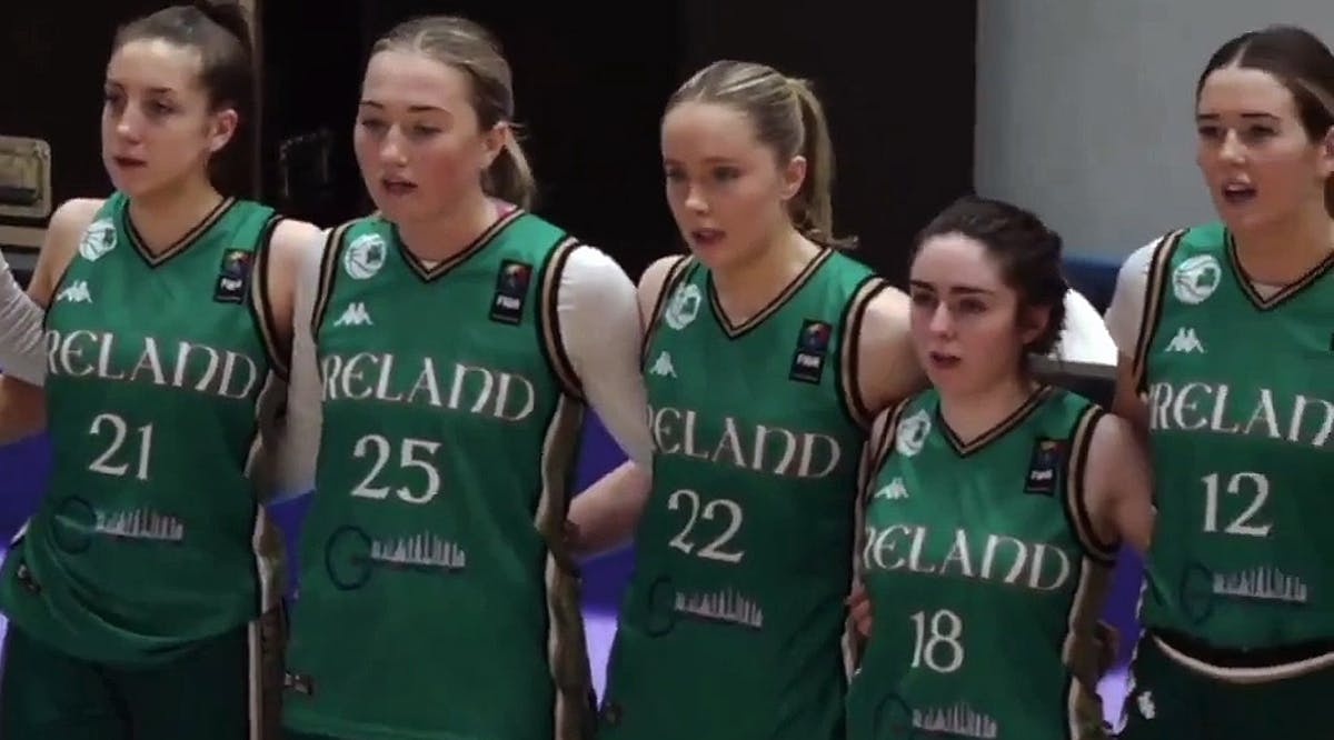 Members of the Ireland women's basketball team pictured before they faced Israel in EuroBasket qualifying, February 8, 2024 (X screengrab, used in accordance with Clause 27a of the copyright law)