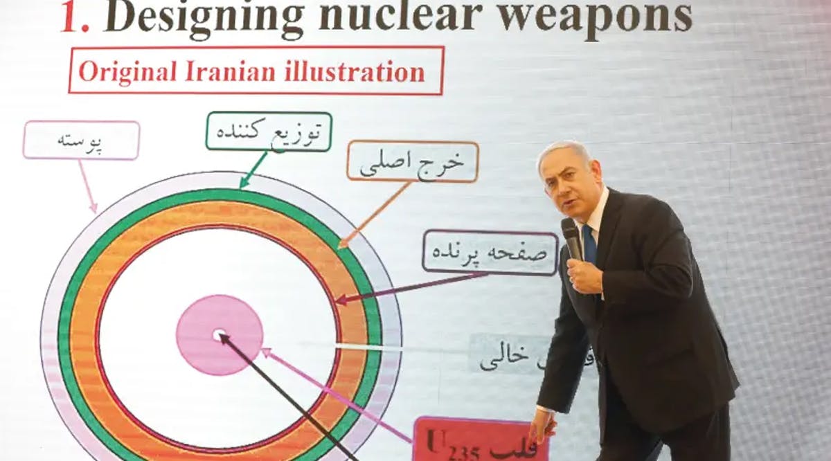 Prime Minister Benjamin Netanyahu speaks during his Iran news conference