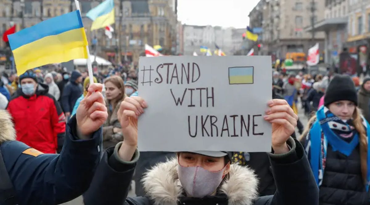 People take part in the Unity March, which is a procession to demonstrate Ukrainians' patriotic spirit amid growing tensions with Russia