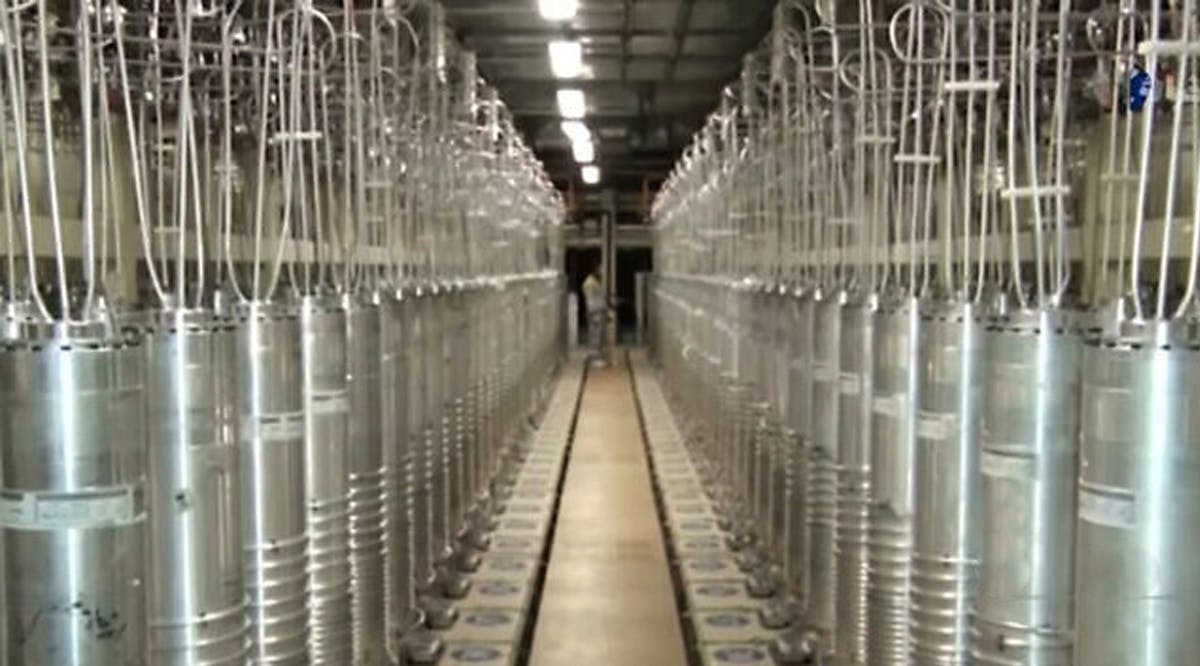centrifuge machines line a hall at the Natanz Uranium Enrichment Facility