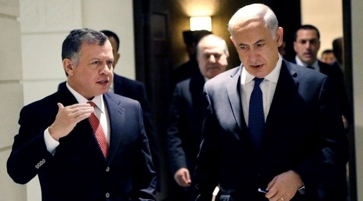 Prime Minister Benjamin Netanyahu, right, and Jordan's King Abdullah II, left, at the Royal Palace in Amman, Jordan