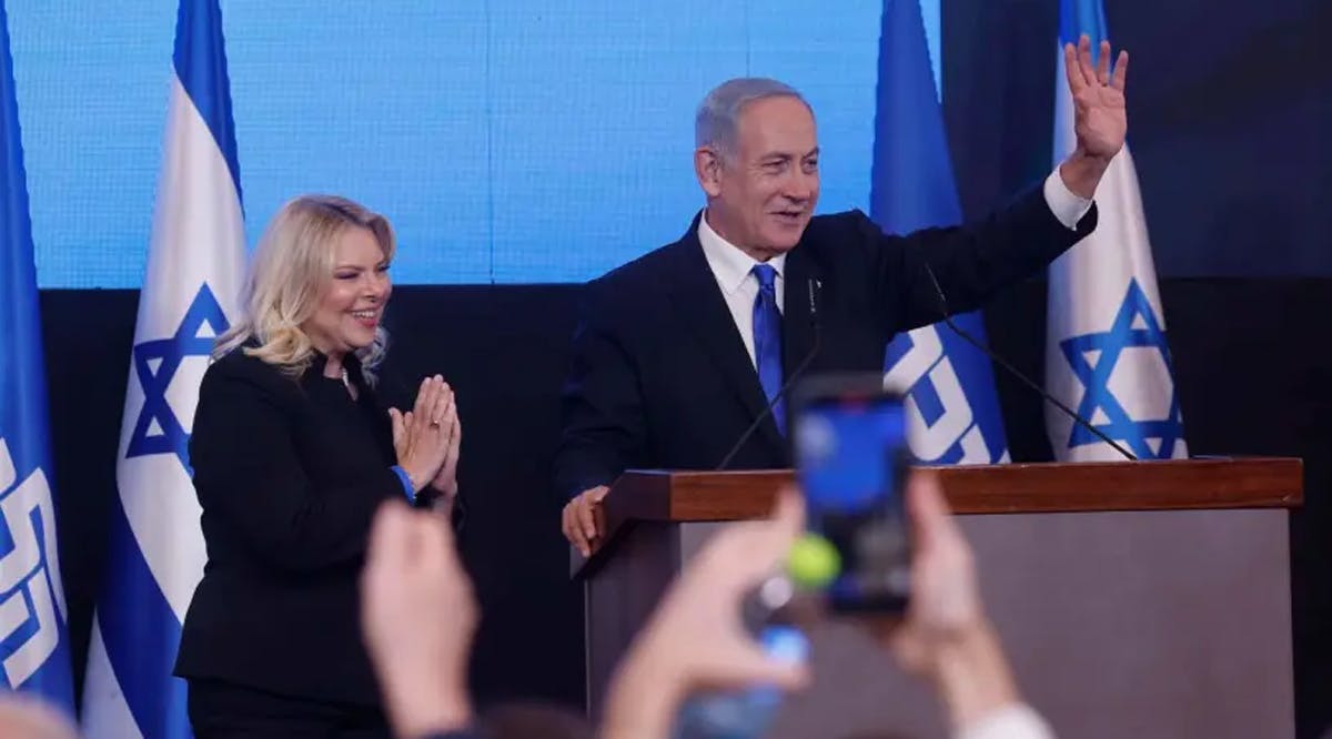 Likud Leader Benjamin Netanyahu and his wife, Sara