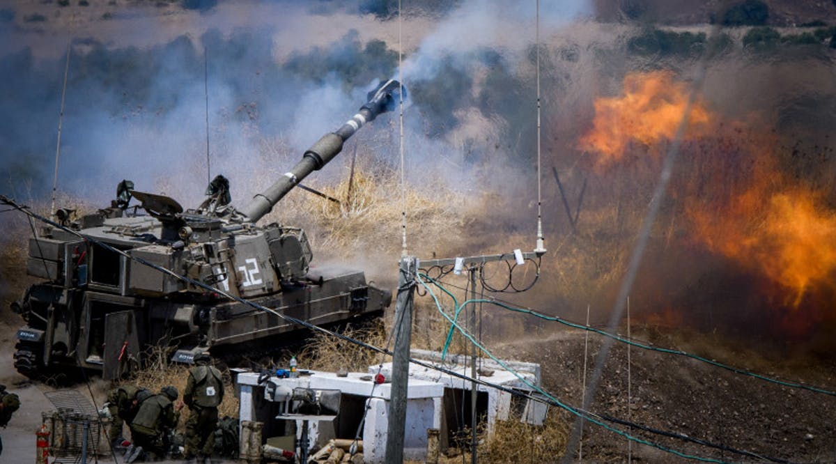 IDF (Israel Defense Force) Artillery Corps seen firing into Lebanon