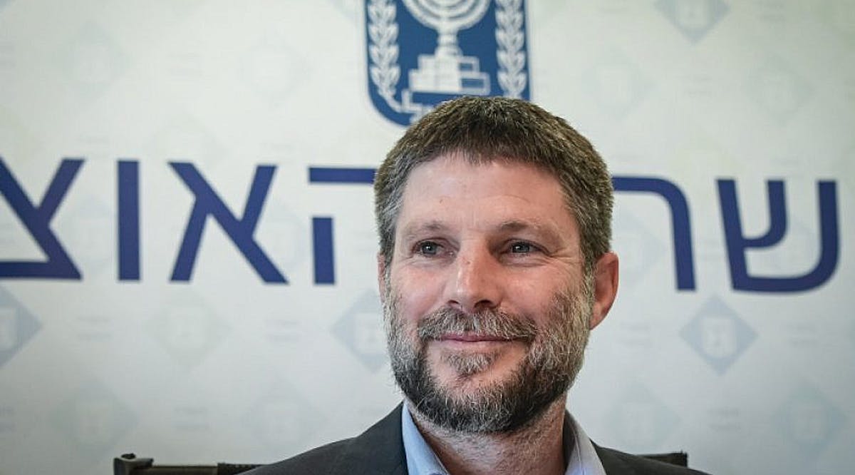 Israeli Finance Minister Bezalel Smotrich gives a press conference in Tel Aviv