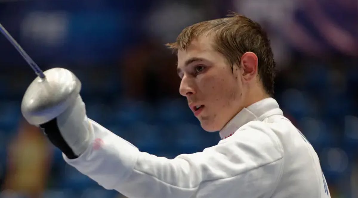 Israel's Yuval Shalom Freilich salutes during his bout against Ivan Trevejo from France