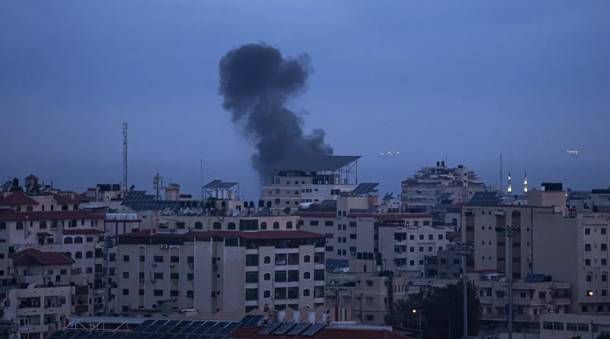 Smoke rises in the western Gaza Strip following an Israeli airstrike on the coastal enclave
