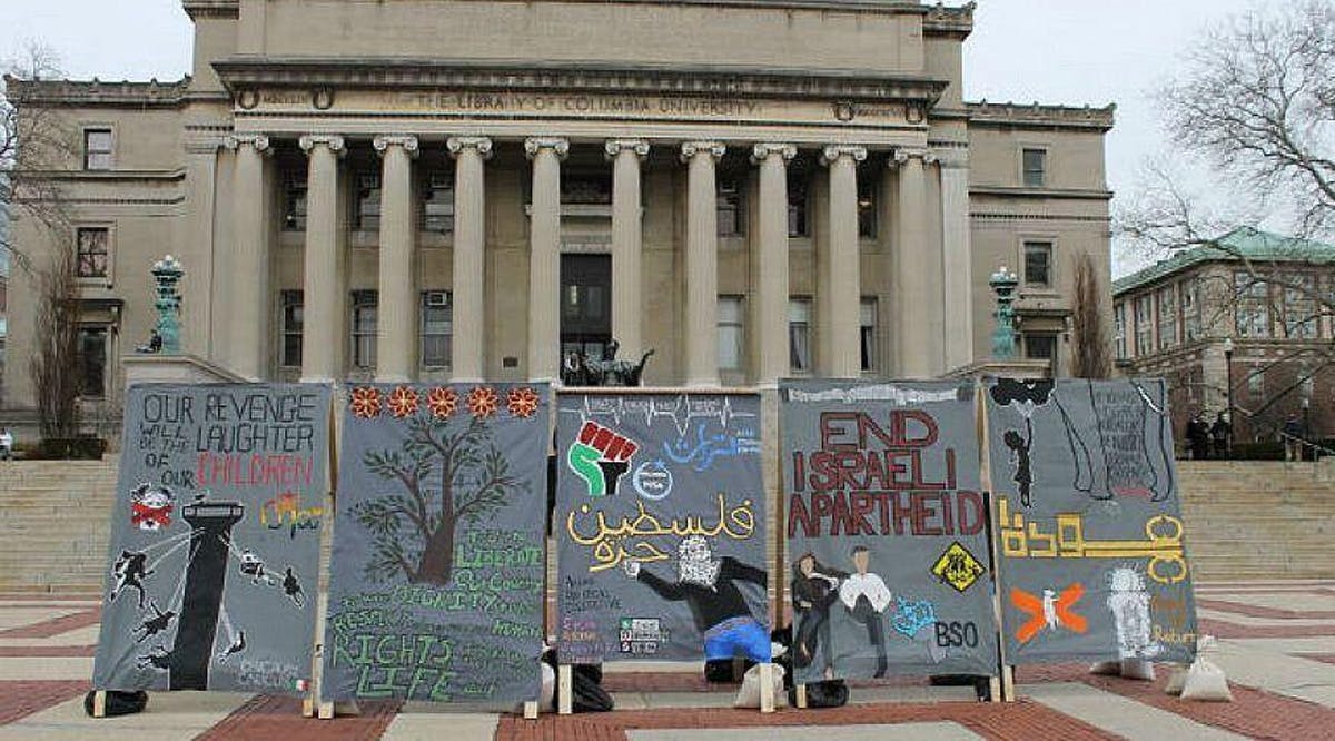 An anti-Israel "apartheid wall" on display at Columbia University