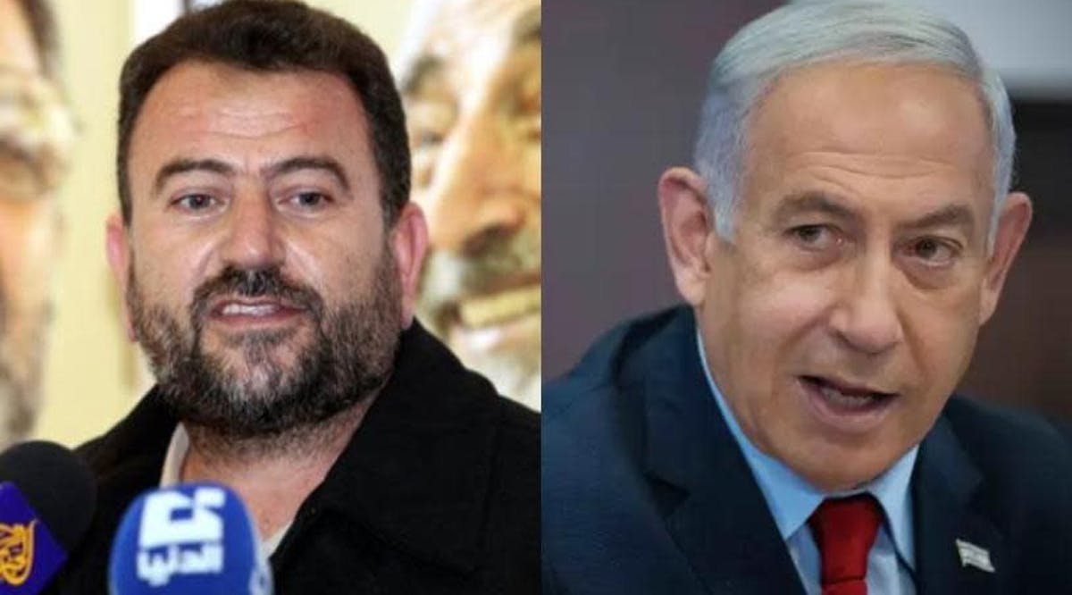 Hamas leader Saleh Al-Arouri (left) and Israeli Prime Minister Benjamin Netanyahu. (right)