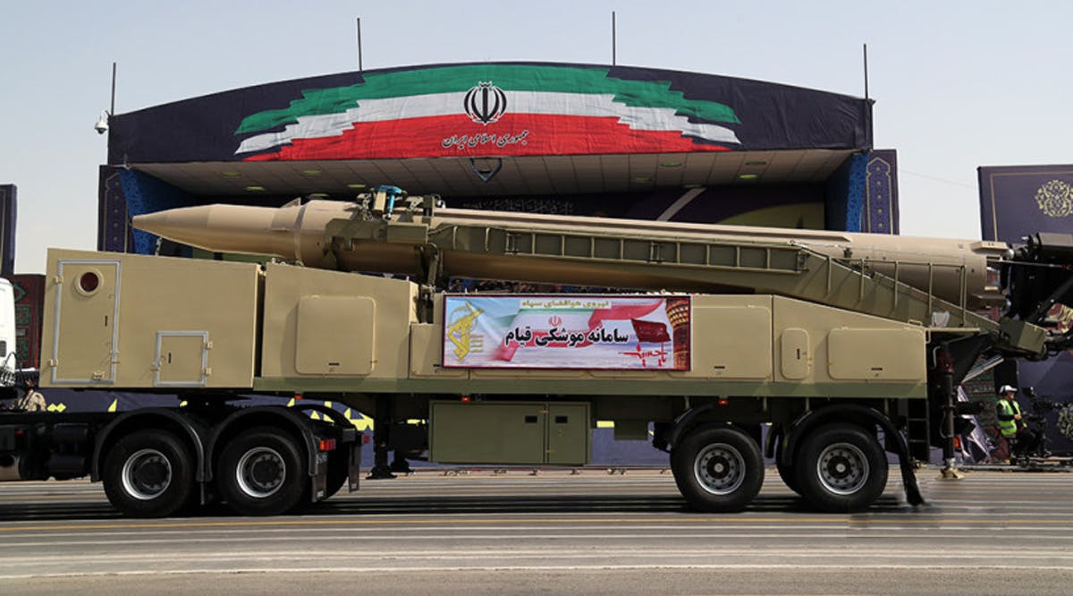 Upgraded Qiam missile on launcher