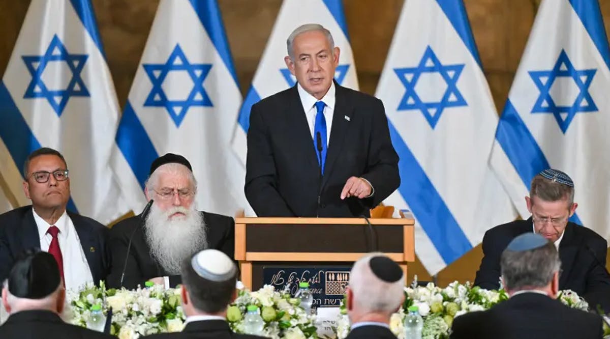 Prime Minister Benjamin Netanyahu speaks at a cabinet meeting next to the Western Wall