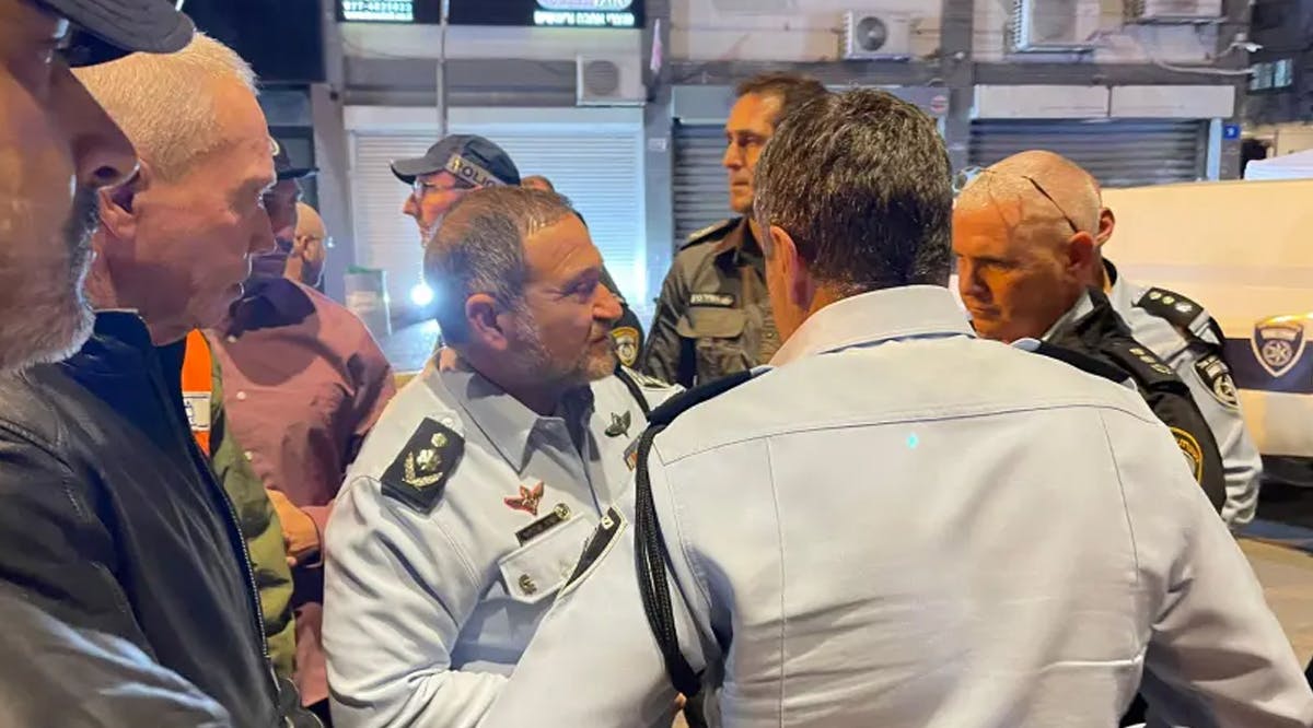 Israel Police chief Kobi Shabtai at the scene of a dedly attack in Hadera