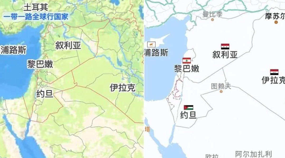 Israel is not present on online maps in China